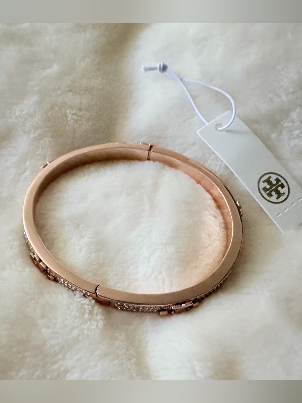 Tory Burch Rose Gold Crystal Hinge Bangle Bracelet